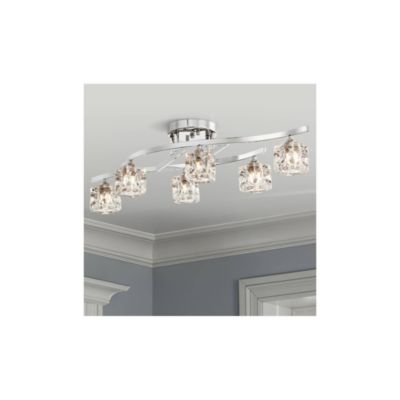 Modern Ceiling Light Semi Flush Mount Fixture 30 1/2" Wide Chrome 6-Light Clear Glass Crystal Cube Shades for Bedroom Kitchen