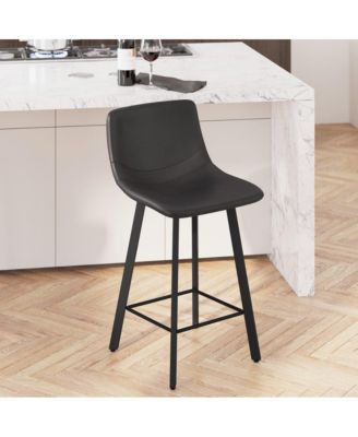 Oretha Set Of 2 Modern Upholstered Stools With Contoured, Low Back Bucket Seats And Iron Frames