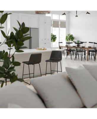 24 Inch Faux Counter Height Bucket Seat Stools, Set Of 2