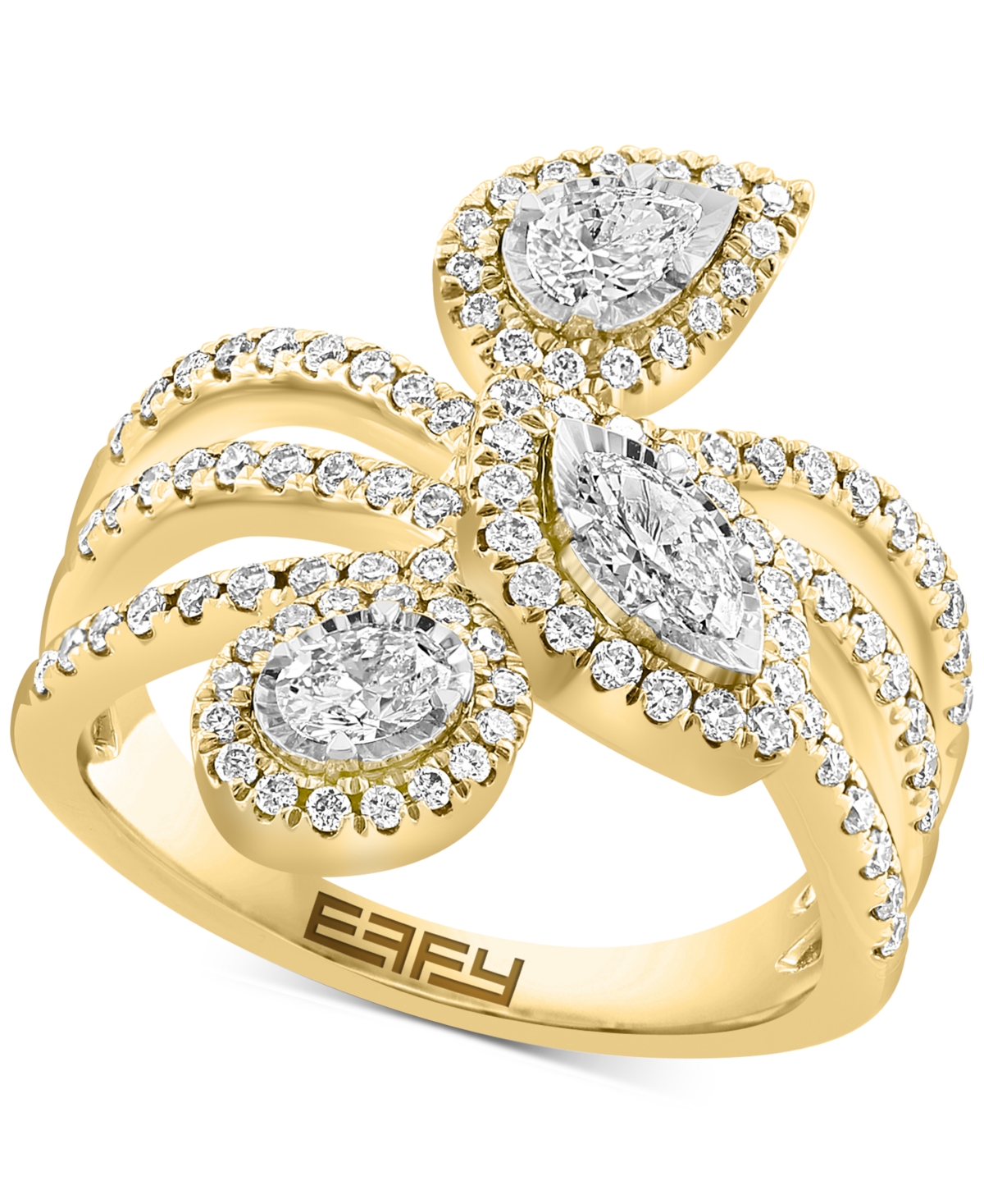 Effy Collection Effy Diamond Marquise, Oval, & Pear Triple Row Statement Ring (1 Ct. T.w.) Ring In 14k Two-tone Gold In K Two Tone Gold