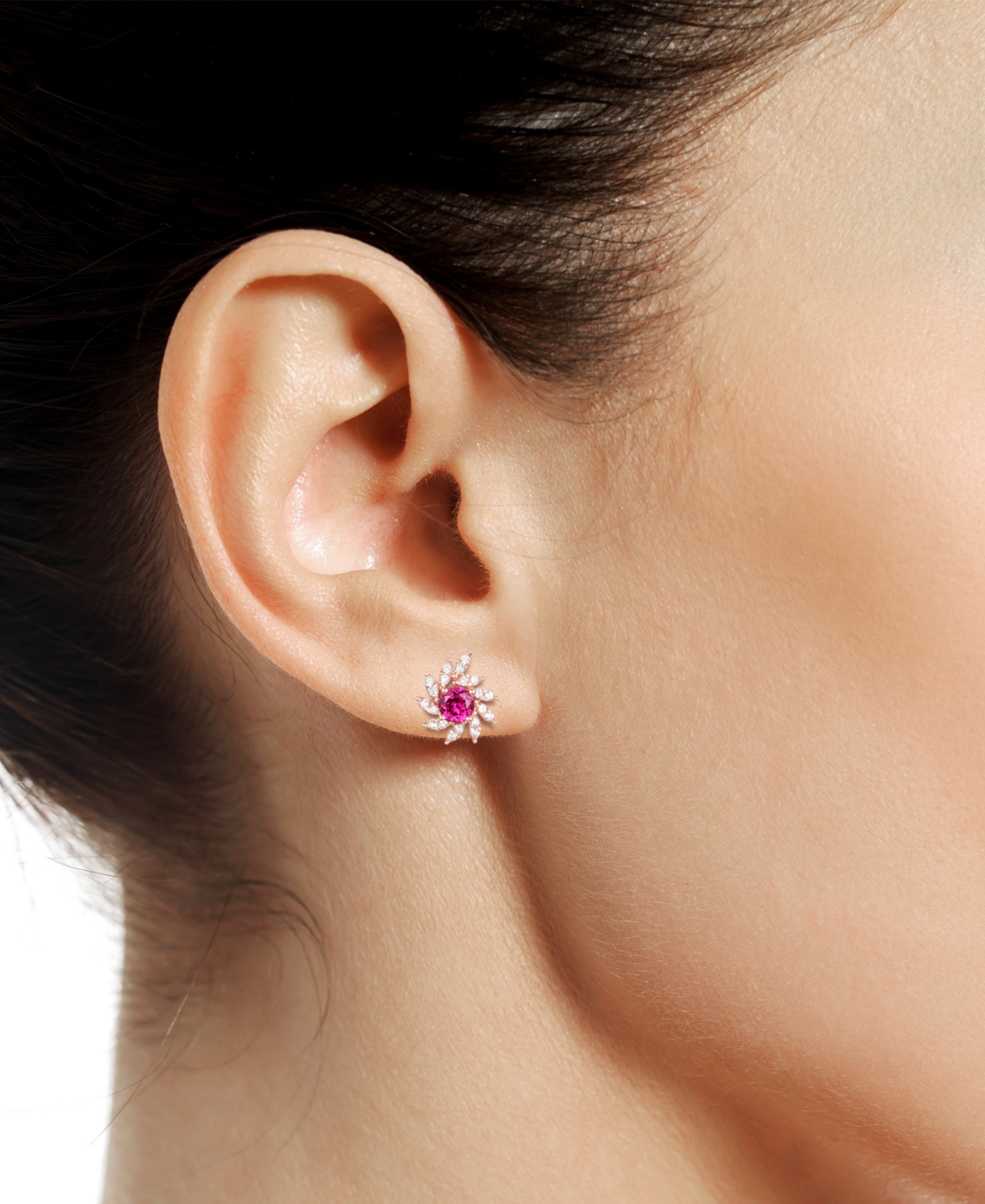 Lab-Grown(3/4 ct. t.w.) & Lab-Grown White Sapphire (1/3 ct. t.w.) Spiral Stud Earrings in 14k Rose Gold-Plated Sterling Silver - Ruby