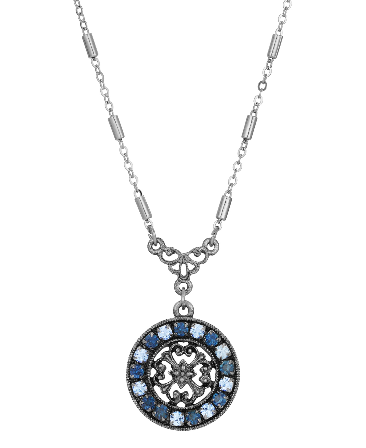 2028 Crystal Round Pendant Necklace In Blue