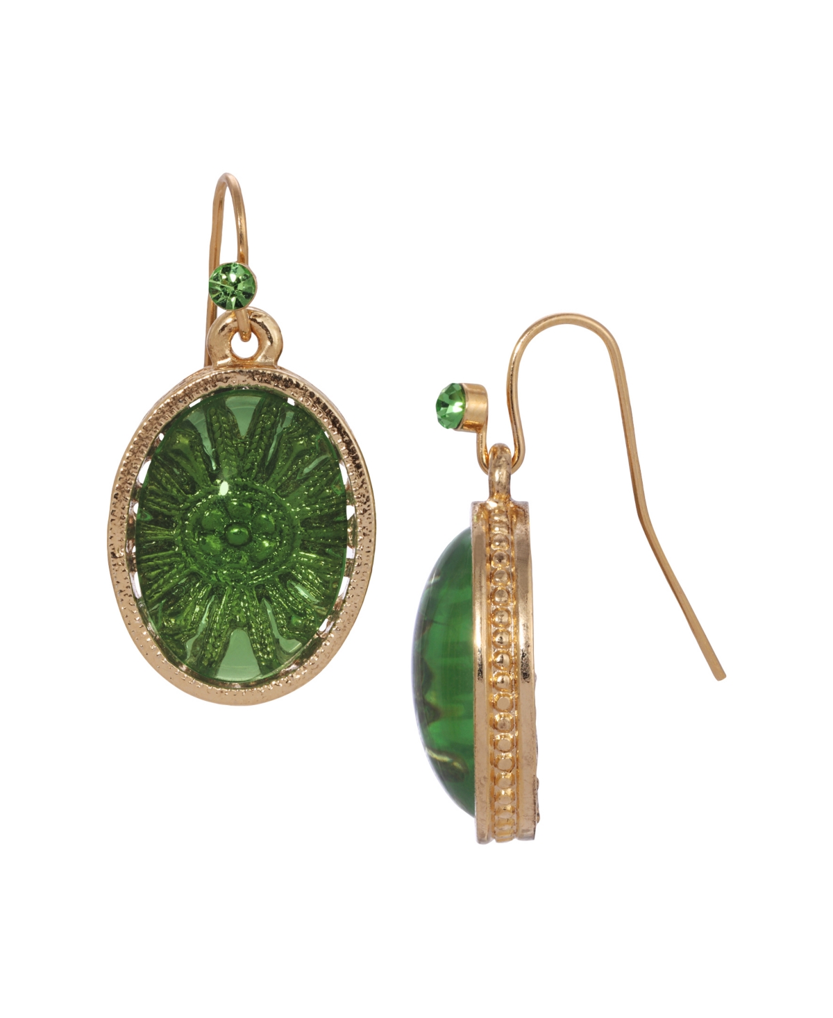 2028 Glass Oval Drop Earrings In Green