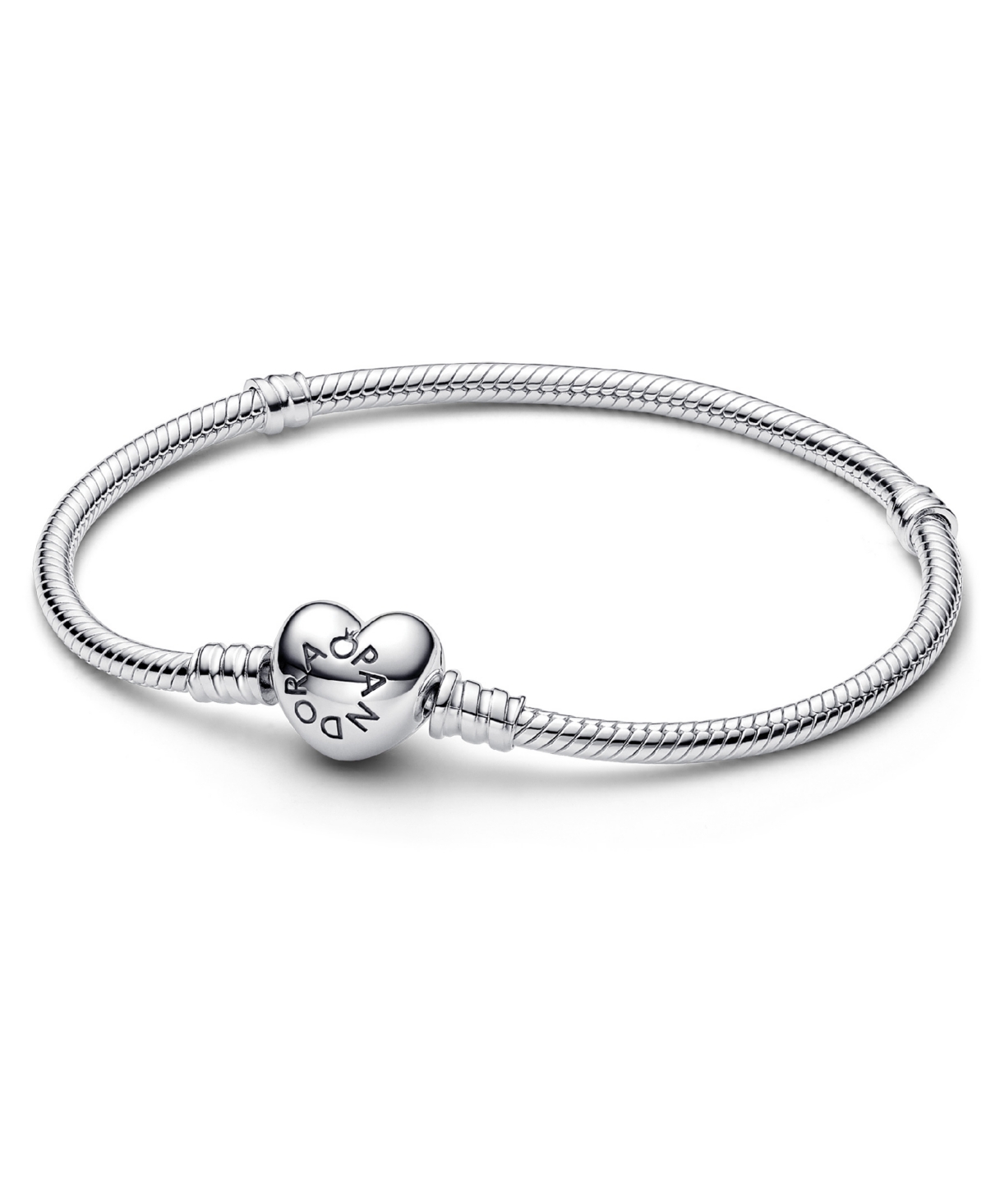 Sterling Silver Moments Heart Clasp Snake Chain Bracelet - Silver