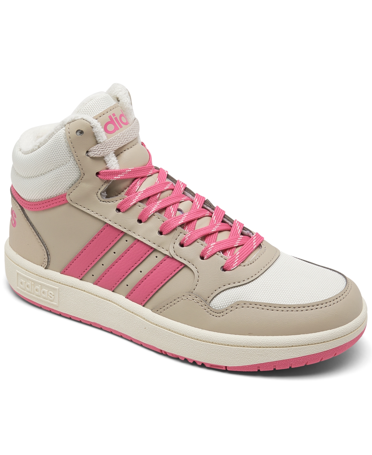 Shop Adidas Originals Big Girls Hoops Mid 3.0 High Top Basketball Sneakers From Finish Line In Wonder Beige,pink