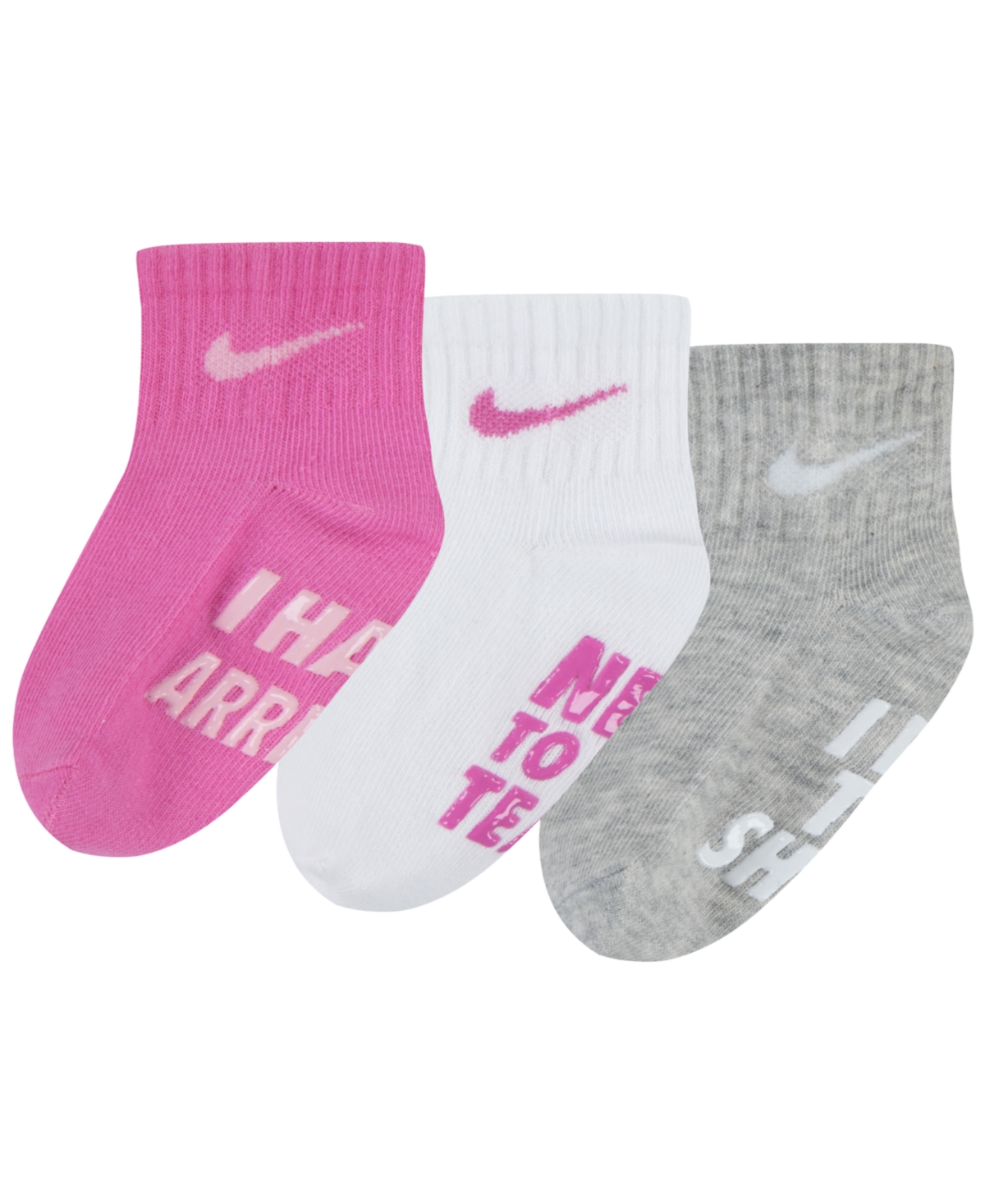 Nike Baby Boys Or Girls Verbiage Gripper Cotton Socks, Pack Of 3 In Playful Pink