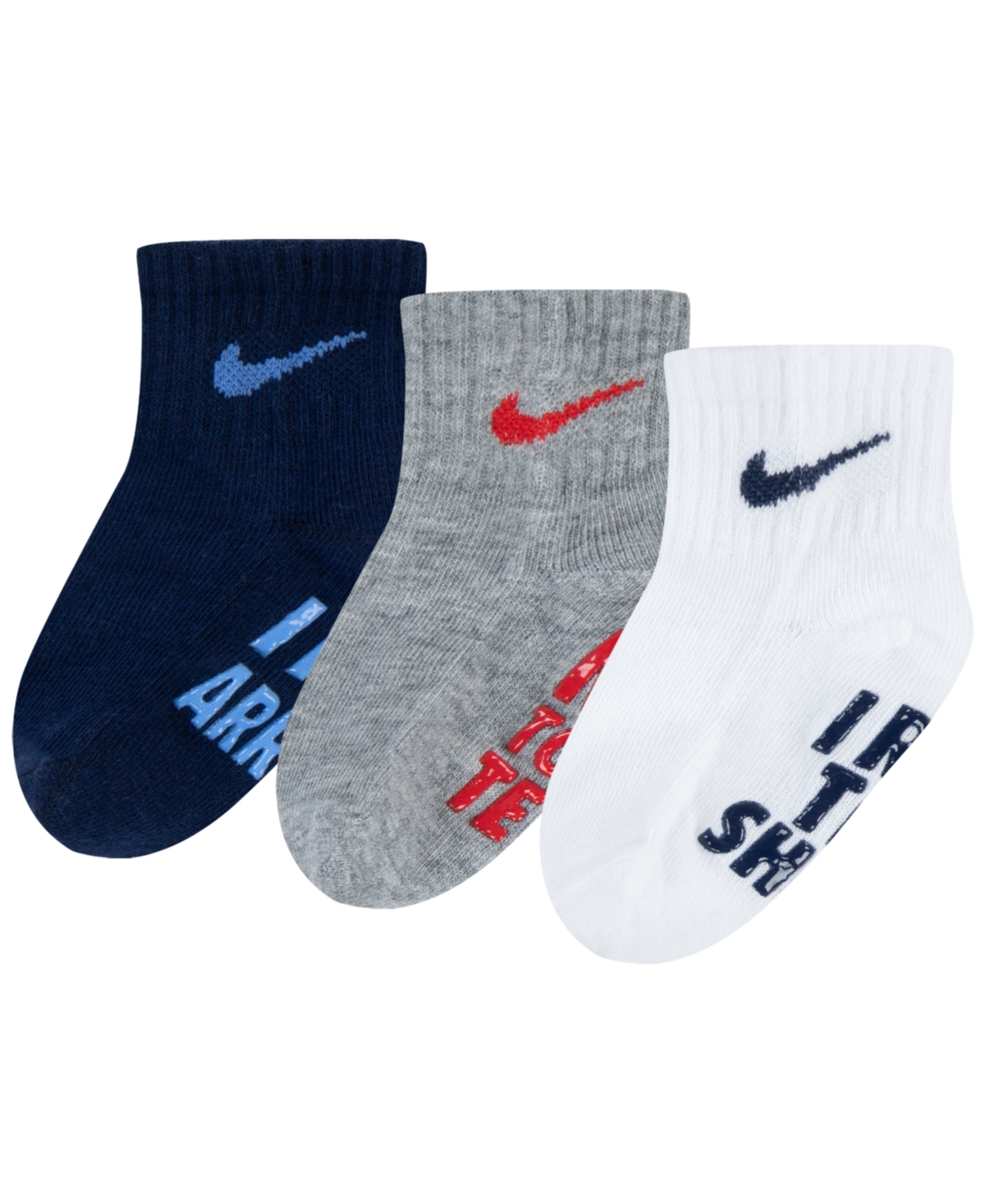 Nike Baby Boys Or Girls Verbiage Gripper Cotton Socks, Pack Of 3 In Midnight Navy