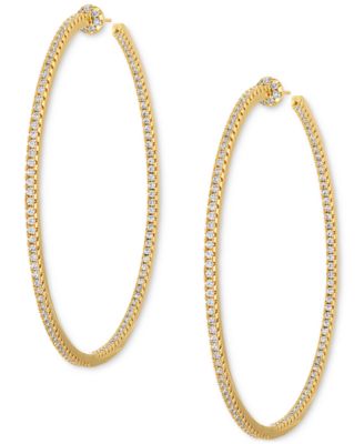Ben Oni Kendra Thin Pave Hoop Earrings - Gold