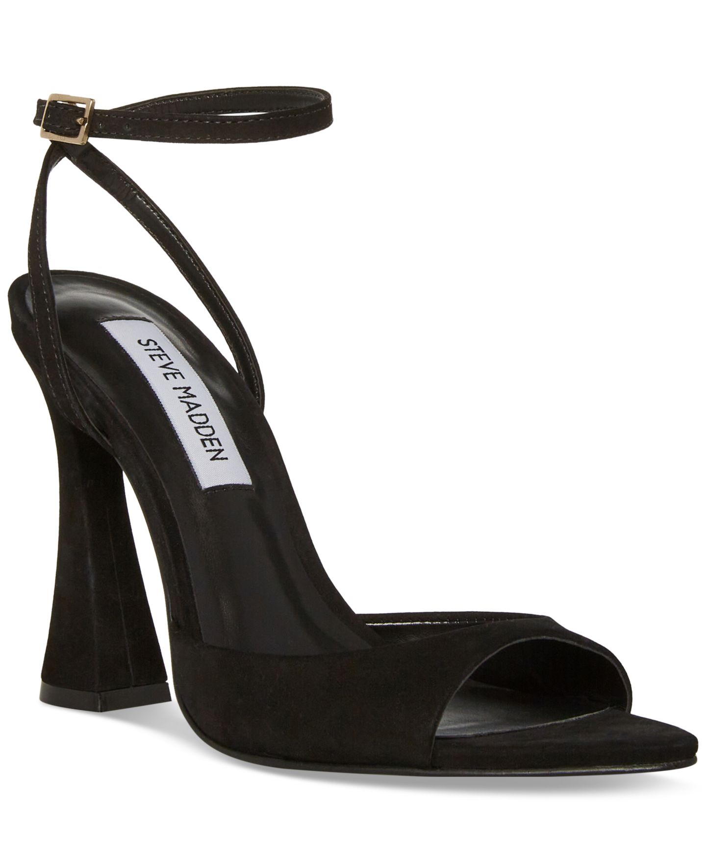 Женские сандалии Steve Madden Beki Two-Piece Flare-Heel, цвет: Чёрный нубуковый — фото 1