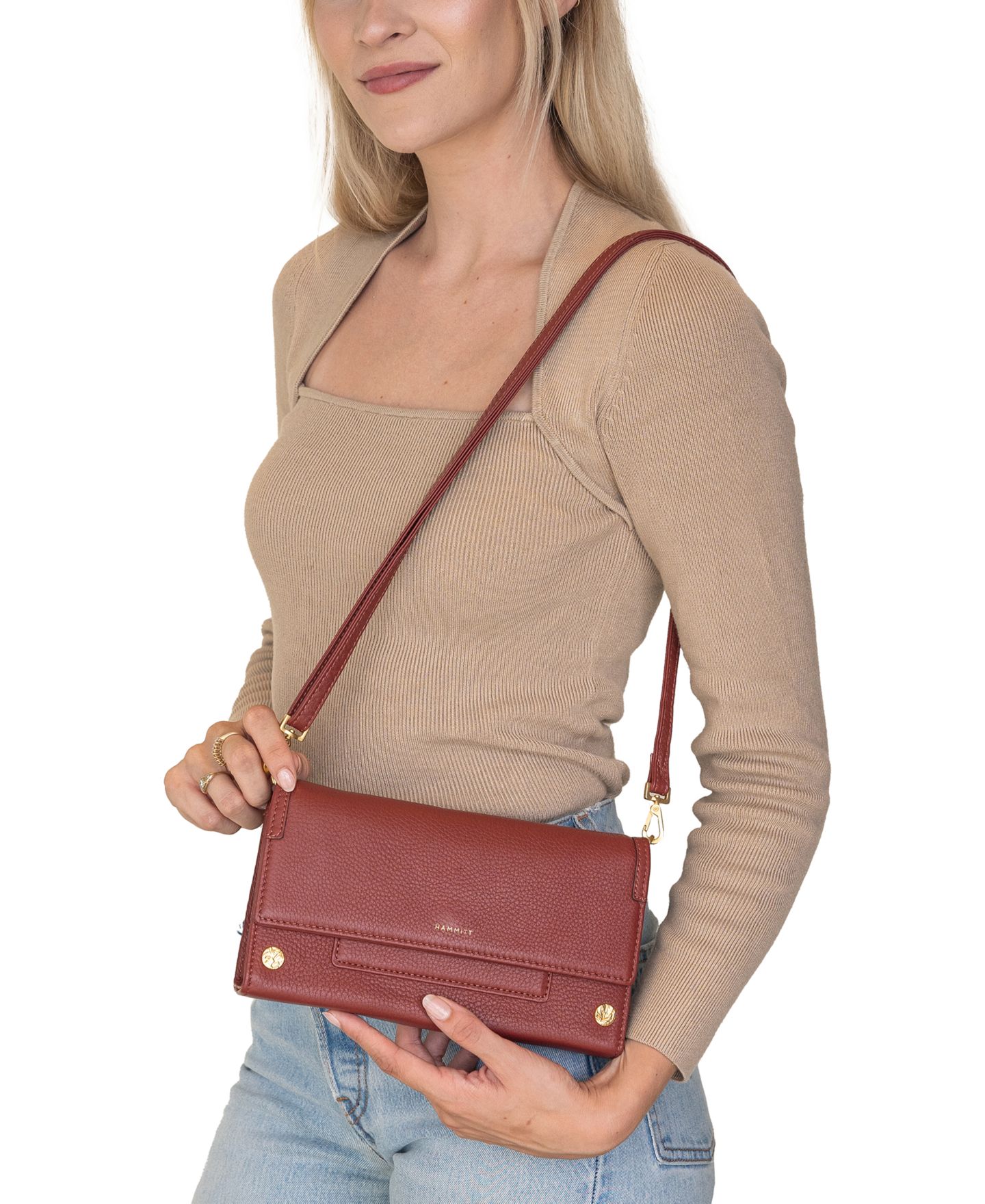 Женский клатч Hammitt AJ Mini Leather Crossbody Clutch, цвет: Красный — фото 3