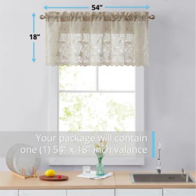 Joyce Lace Sheer Kitchen Curtain Valance Topper - Rod Pocket for Small Windows, Bathroom & Kitchen - 54 W x 18 L