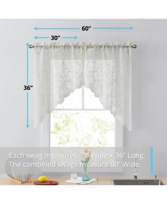 Joyce Semi Sheer Kitchen Swag Curtain Panels - Rod Pocket for Small Windows, Kitchen & Bathroom - 30 W x 36 L (Pair)