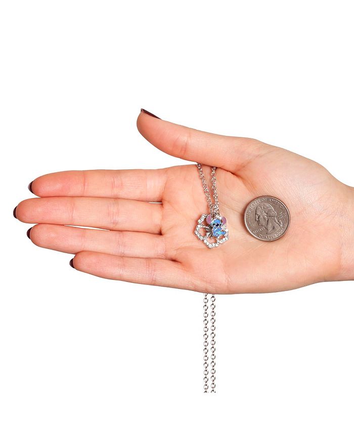 Disney Lilo & Stitch Silver Plated Necklace with Flower Pendant and Stitch Charm Stitch Gifts