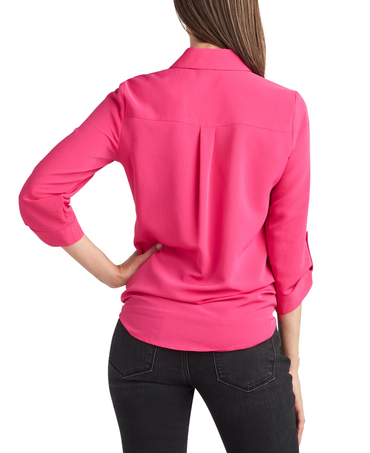 Shop Bcx Juniors' Roll-tab-sleeve Tie-front Shirt In Pink