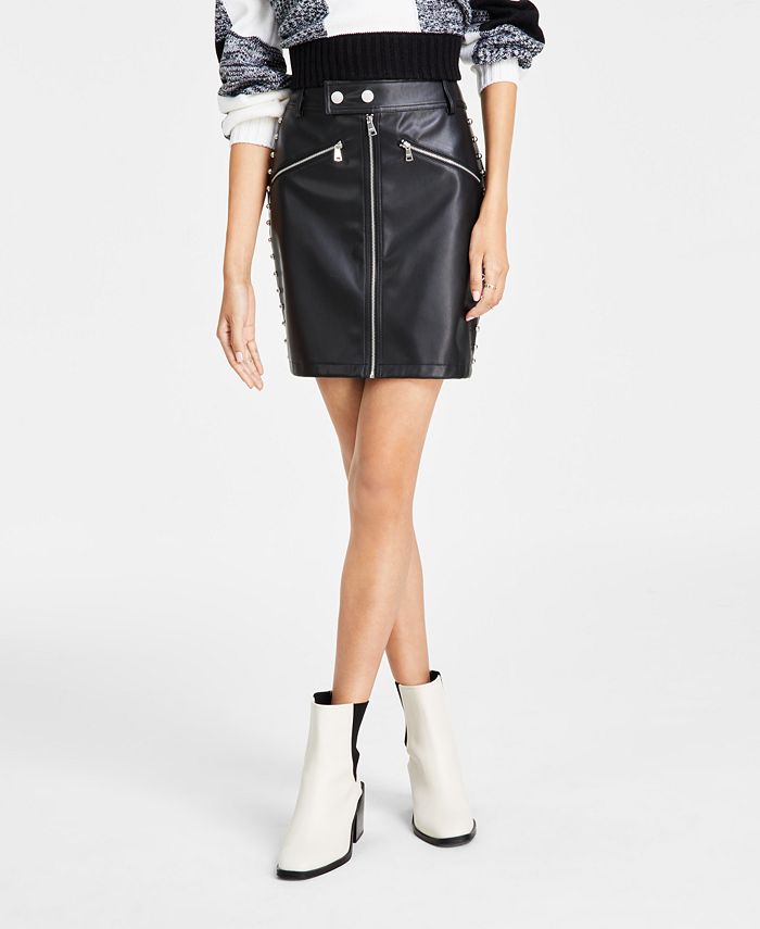 DKNY Jeans Women's Faux-Leather Studded Mini Skirt - Macy's