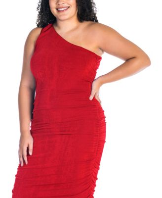 Plus Size One Shoulder Ruched Bodycon Dress