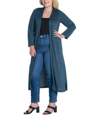Plus Size Long Duster Open Front Knit Cardigan Sweater