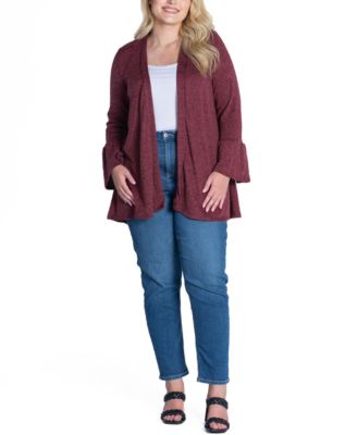 Plus Size Bell Sleeve Open Cardigan Sweater