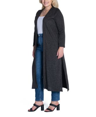 Plus Size Long Duster Open Front Knit Cardigan Sweater