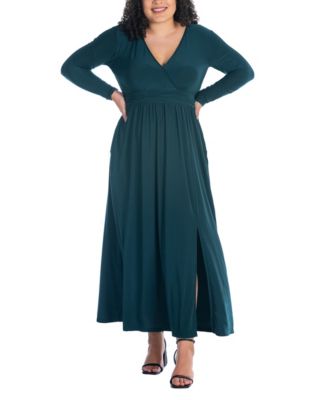 Plus Size Long Sleeve V-neck Maxi Dress