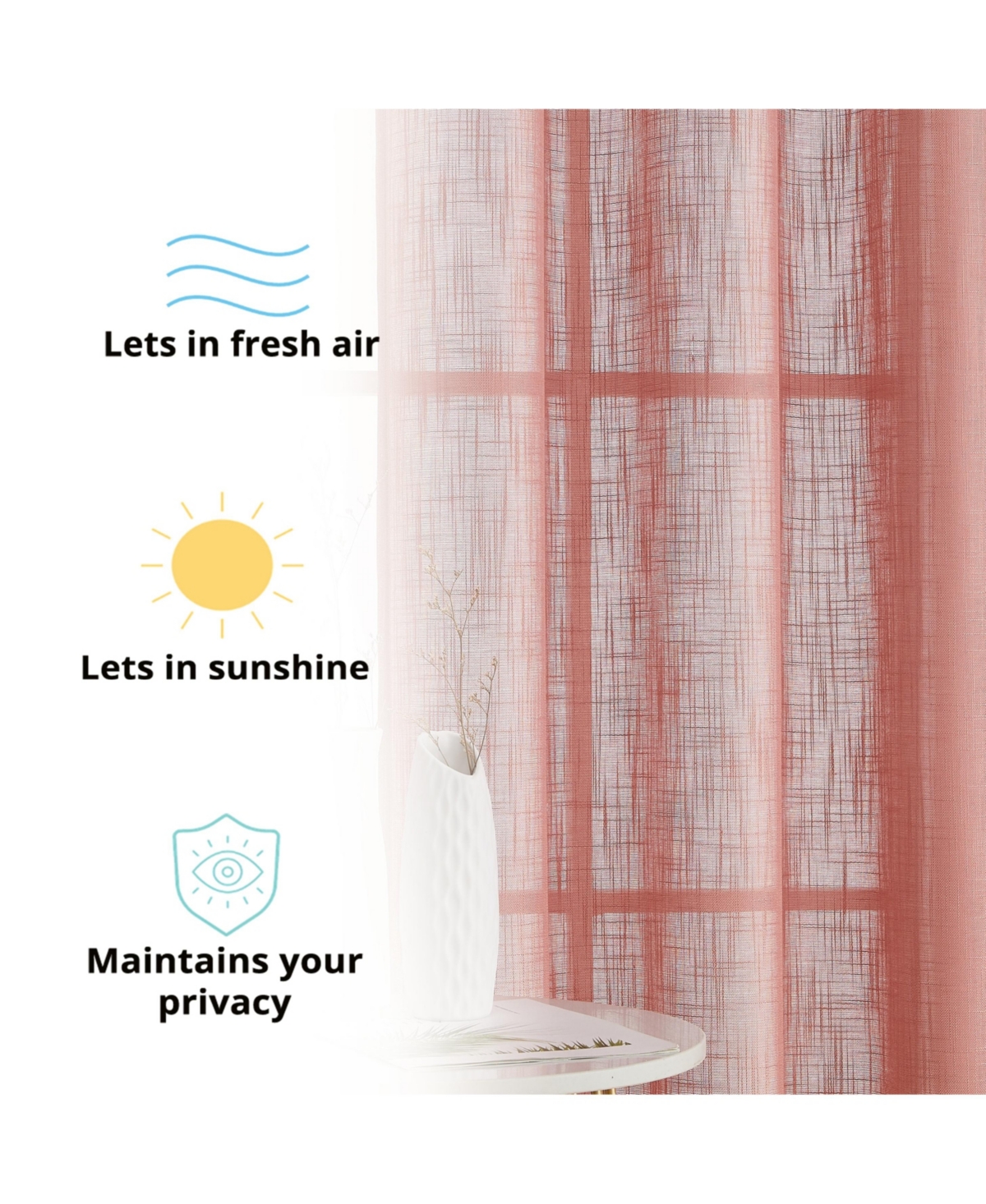 Hlc.me Abbey Faux Linen Textured Semi Sheer Privacy Sun Light Filtering Transparent Window Grommet Curtain Panels