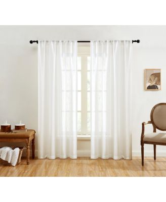 Linda Faux Linen Textured Semi Sheer Privacy Sun Light Filtering Transparent Window Rod Pocket Short Thick Curtains Drapery Panels for Kitchen & Bathroom, 2 Panels (54 W x 63 L, White)