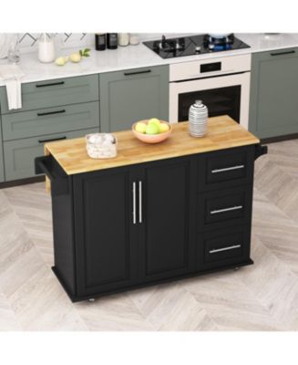 Simplie Fun Kitchen Island Cart with 2 Door Cabinet and Three Drawers ...