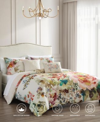 Antique Flowers 200-Thread Count Cotton Sateen 5-Pc. Reversible Comforter Set, Queen