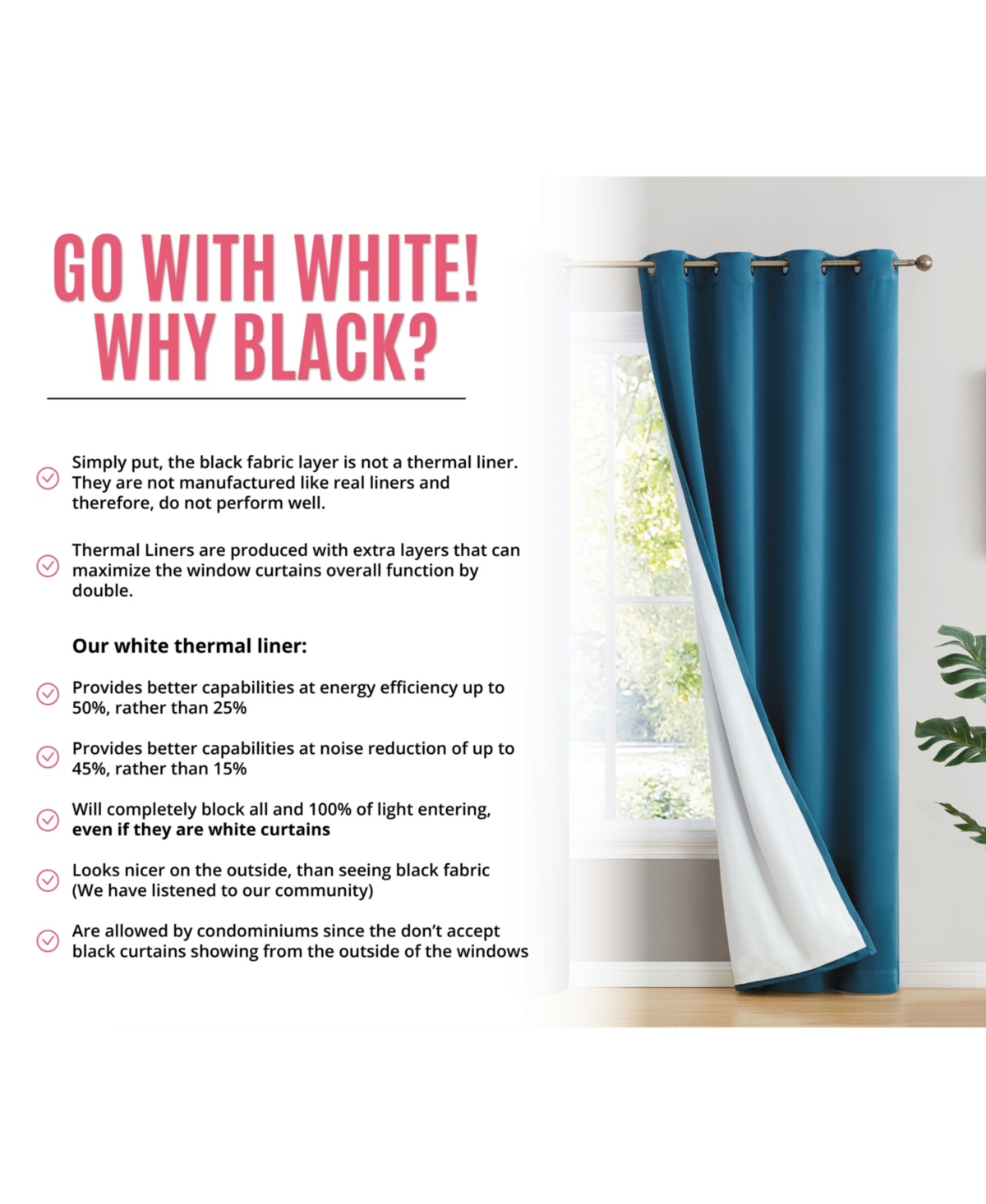 Hlc.me Dakota 100% Complete Blackout Lined Drapery with Double Layer Thermal Insulated Energy Efficient Window Curtain Grommet Panels for Bedroom & Li