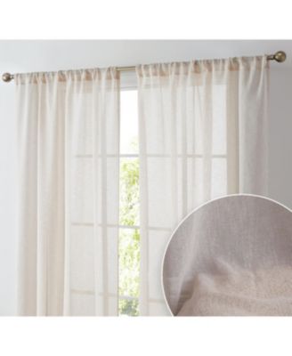 Penelope Faux Linen Textured Semi Sheer Privacy Sun Light Filtering Transparent Window Rod Pocket Thick Curtain Panels, Set of 2