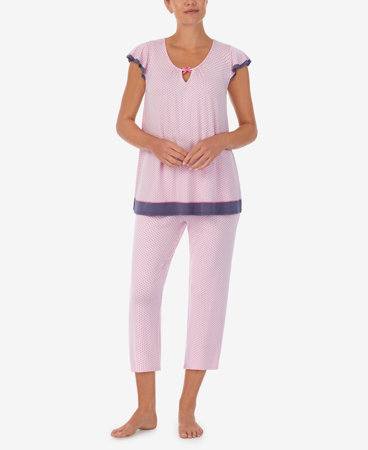 Ellen Tracy Women's Short Sleeve 2 Piece Pajama Set In Pin Dot