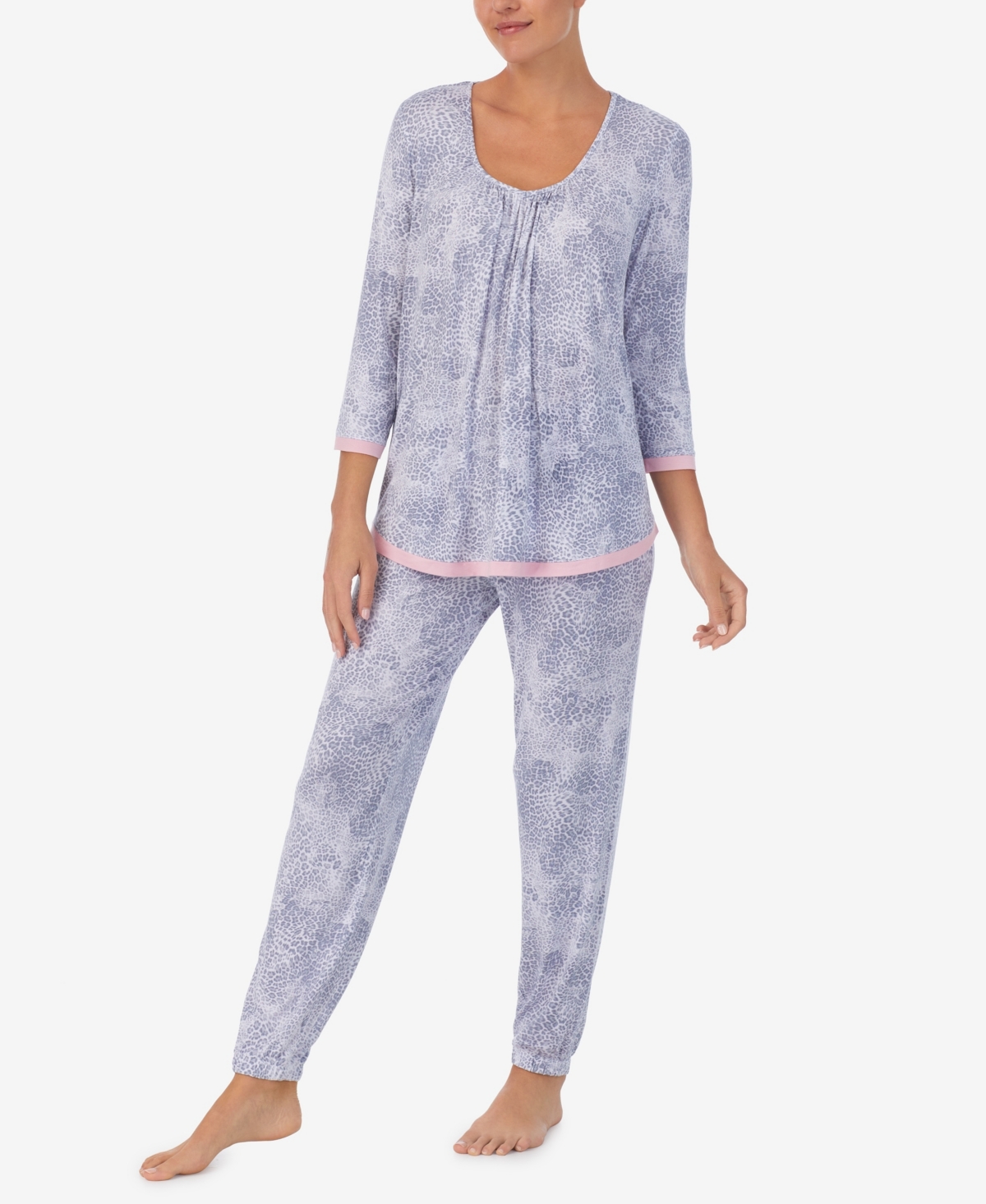 Ellen Tracy Women's 3/4 Sleeve 2 Piece Pajama Set In Cheetah