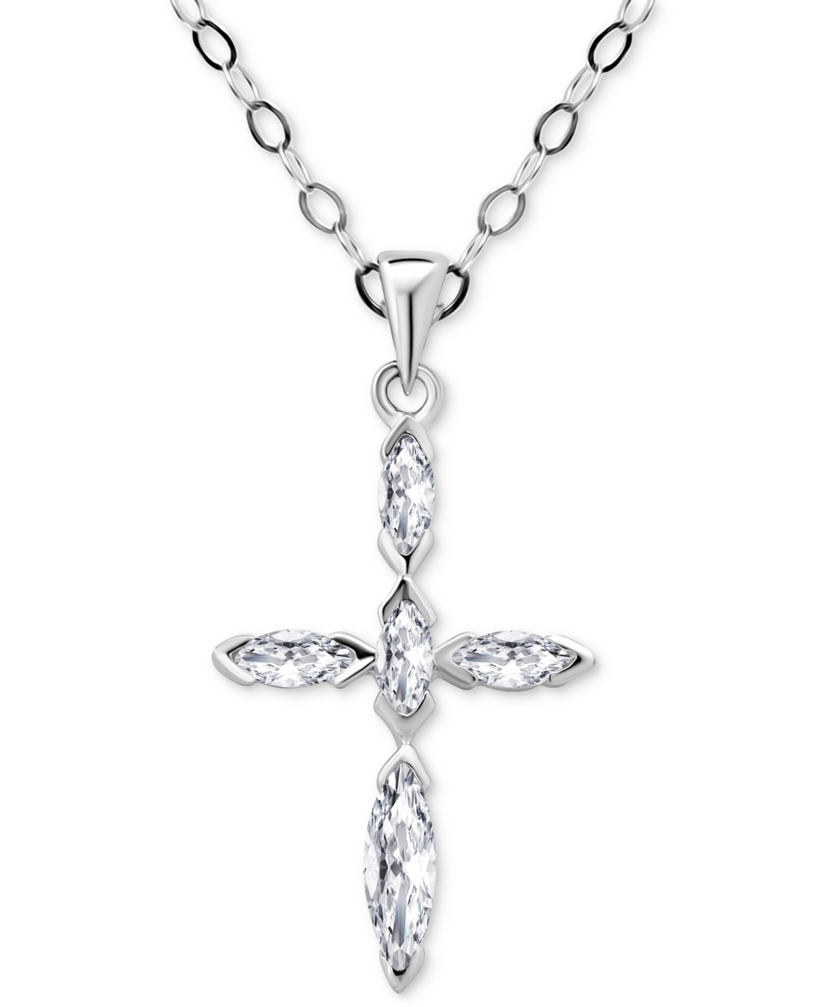 Giani Bernini Cubic Zirconia Marquise Cross Pendant Necklace In Sterling Silver, 16" + 2" Extender, Created For Ma