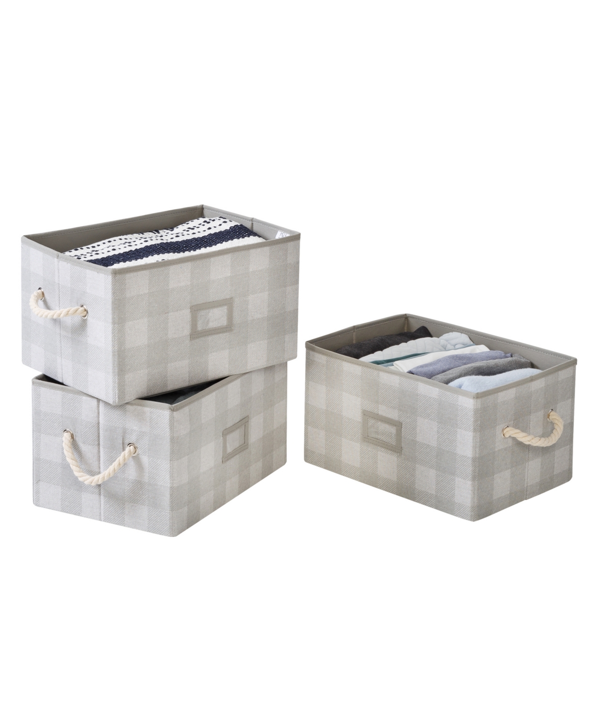 Set of 3 Collapsible Large Fabric Storage Bins with Handles, Plaid - Multi