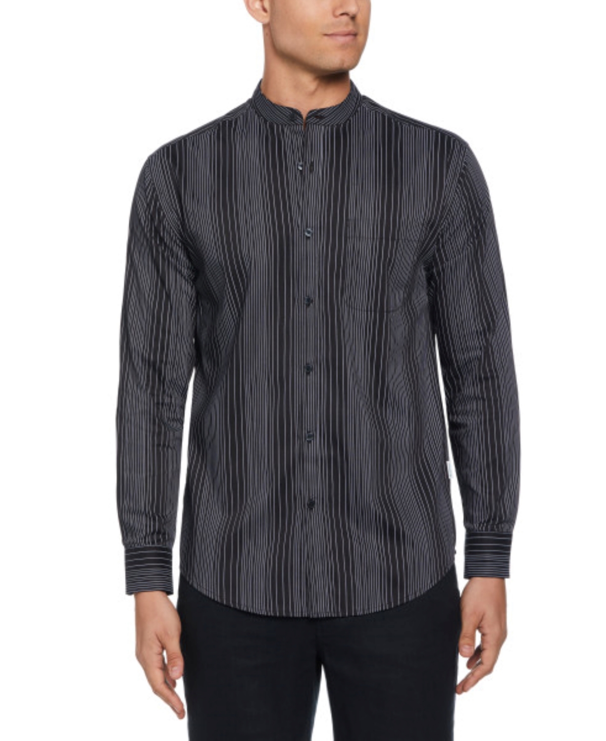 Cubavera Men's Regular-fit Banded Collar Long Sleeve Shirt In Moonless Night