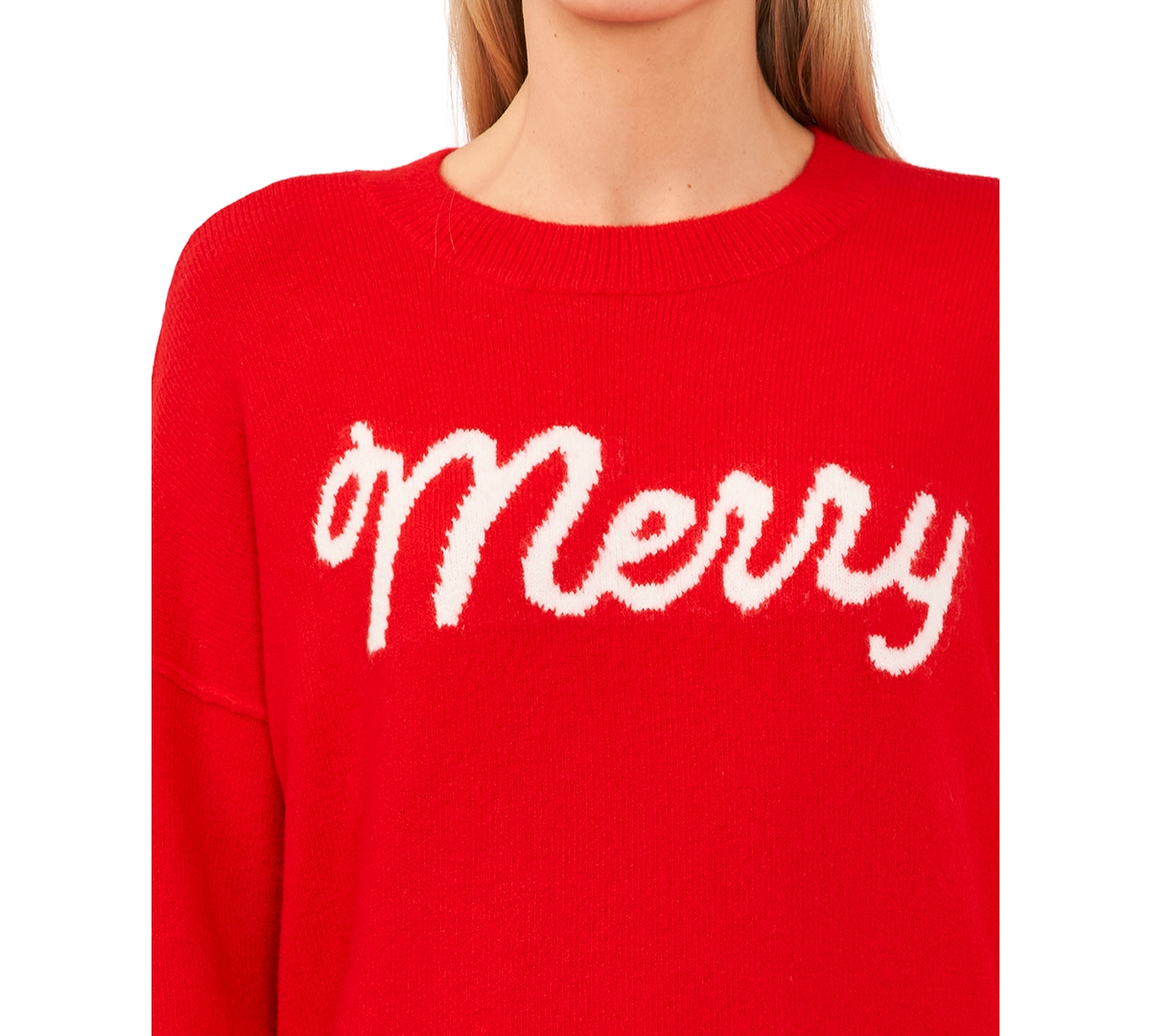CeCe Women's Merry Script Long-Sleeve Cozy Sweater