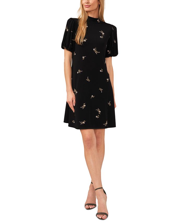 CeCe Women s Floral Print Mock Neck Balloon Sleeve Knit Dress Macy s