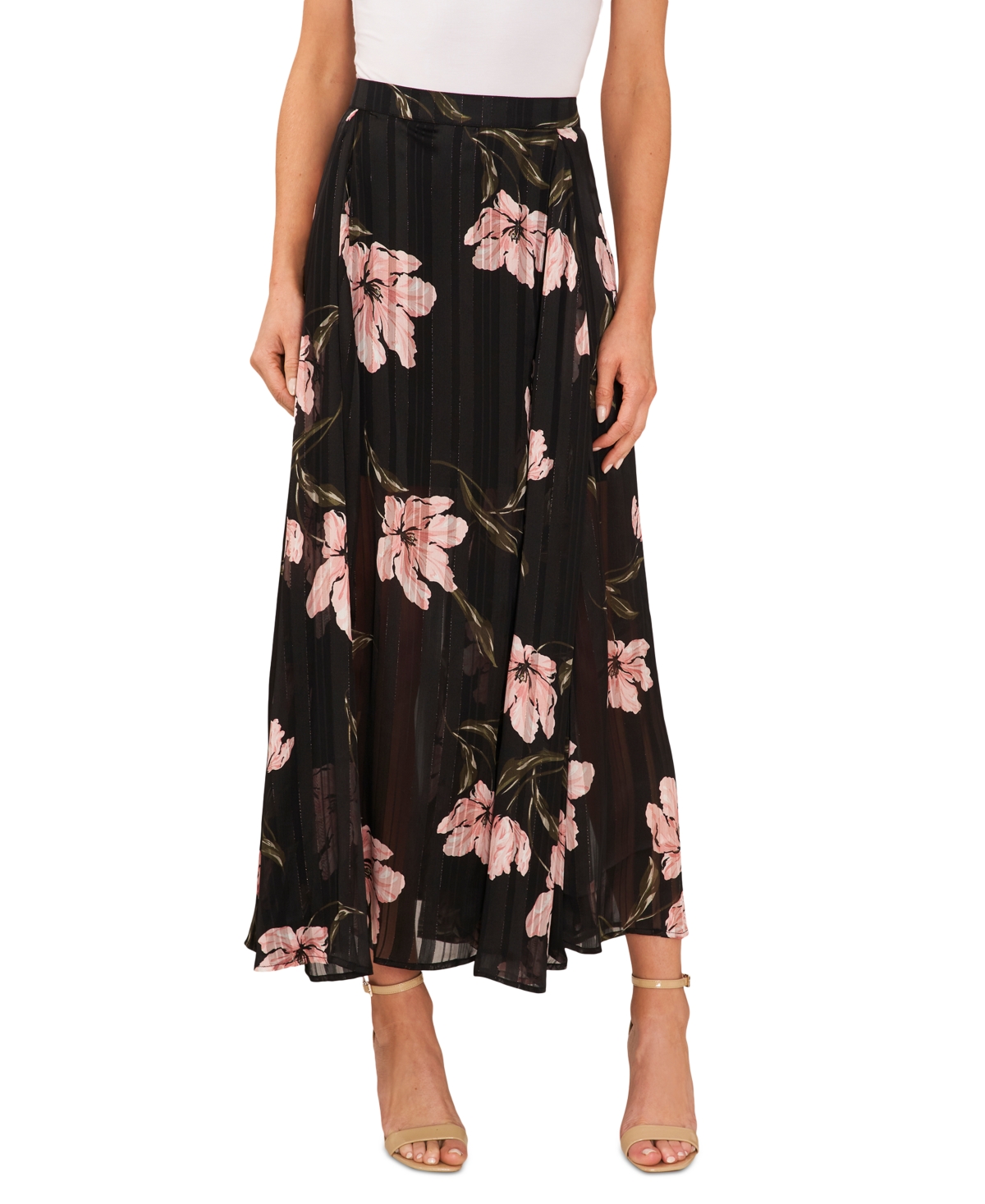 Shop Cece Women's Pleated Floral Maxi Skirt In Rich Black
