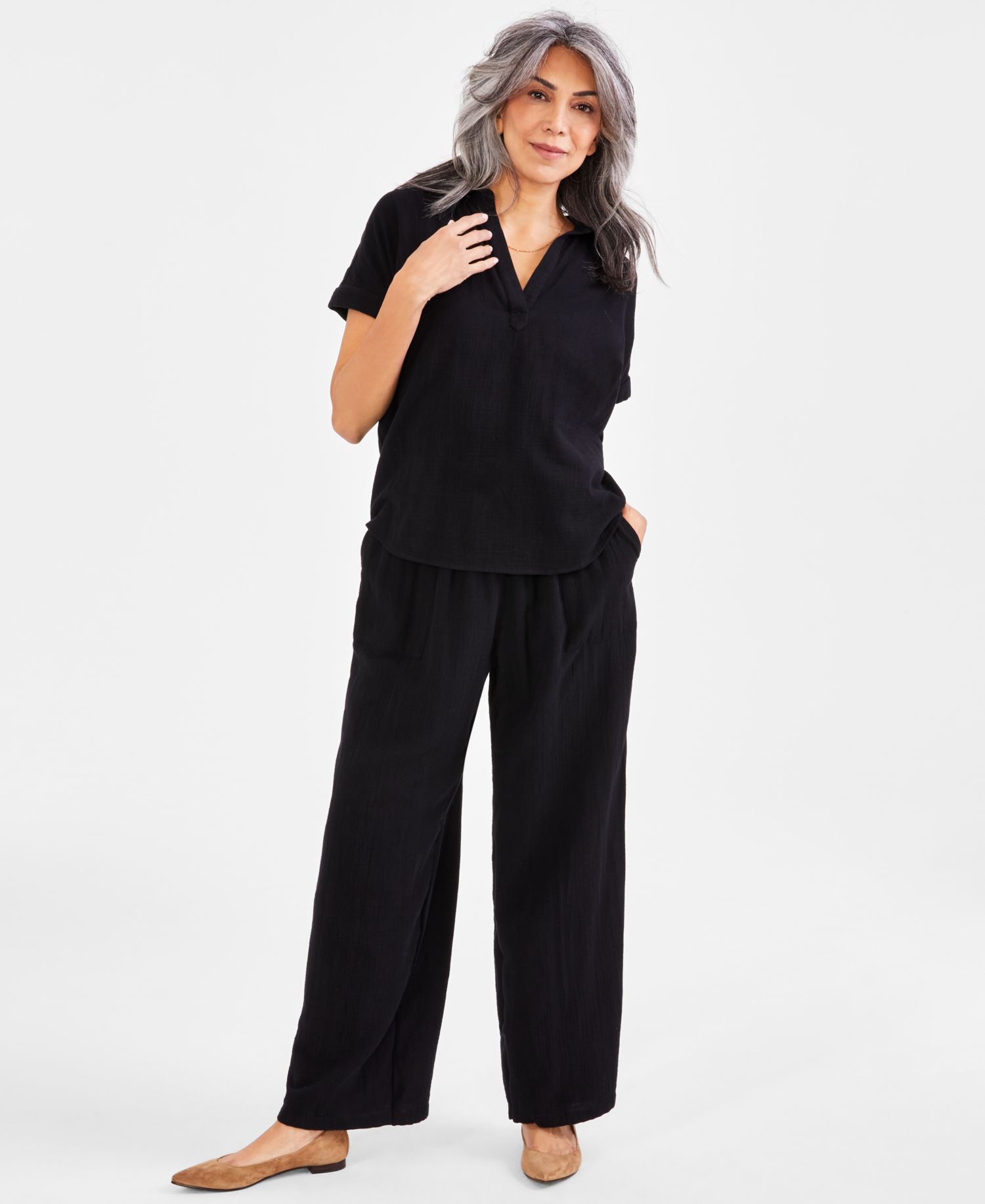 Women's Cotton Gauze Short-Sleeve Button Up Shirt