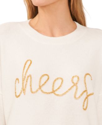 Women's "Cheers" Script Crewneck Long-Sleeve Sweater
