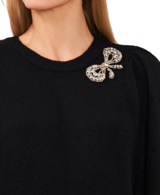 Women's Rhinestone Bow Crew Neck Sweater