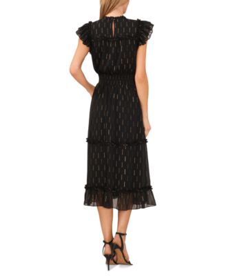 Women's Metallic Print Ruffled Smocked Waist Midi Dress