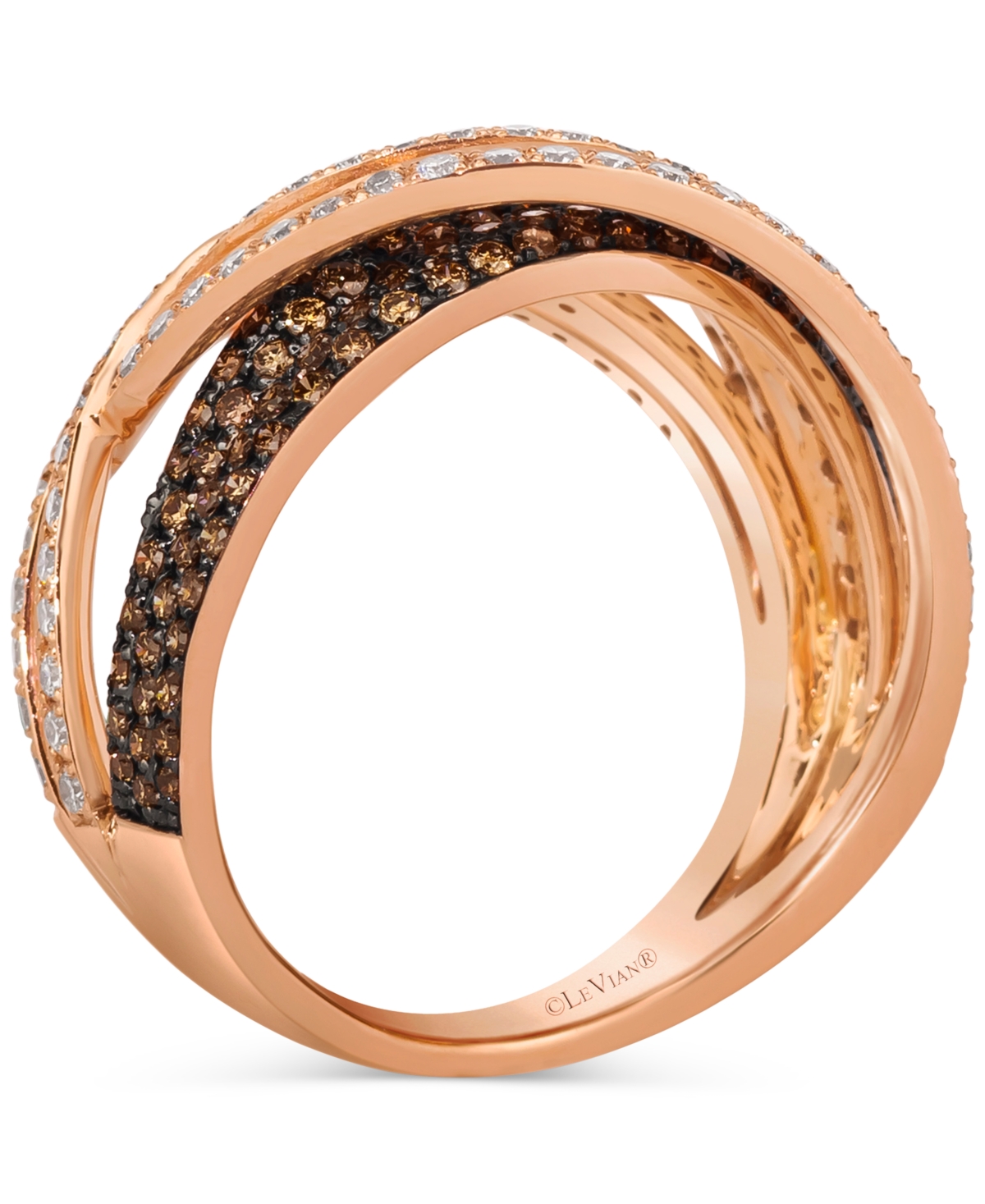 Le Vian Chocolatier Chocolate Diamond & Vanilla Diamond Crossover Ring (1-1/2 Ct. T.w.) In 14k Rose Gold In Multi