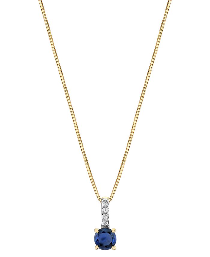 Macy's Sapphire (1/3 ct. t.w.) & Diamond Accent 18" Pendant Necklace in 14k Gold Macy's
