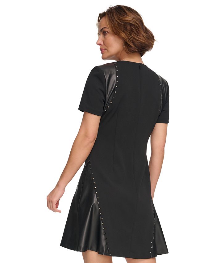 DKNY Women's Studded MixedMedia Fit & Flare Dress Macy's