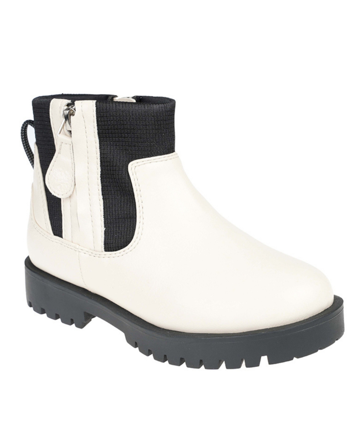 Vince Camuto Kids' Little Girls Easy On Off Side Zipper Comfy Chunky Moto Combat Boots In Off White Multi