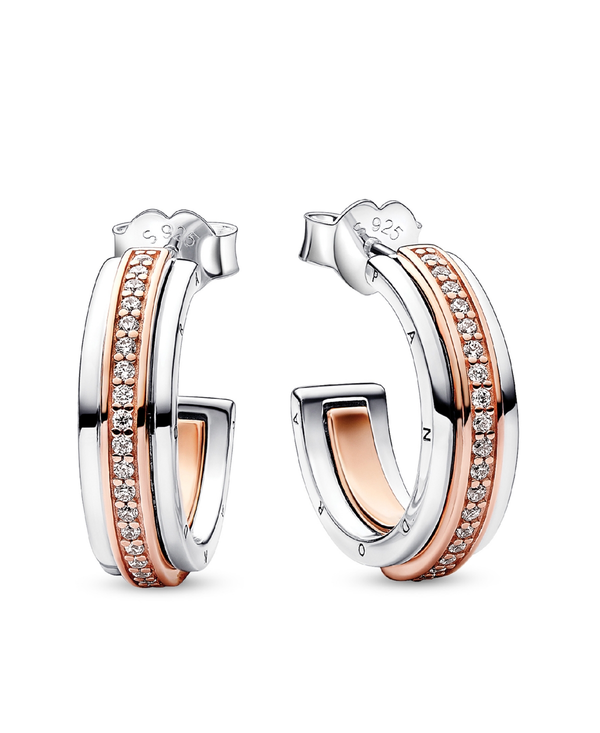 Signature Two Tone Logo and Pave Hoop Earrings - Two Tone