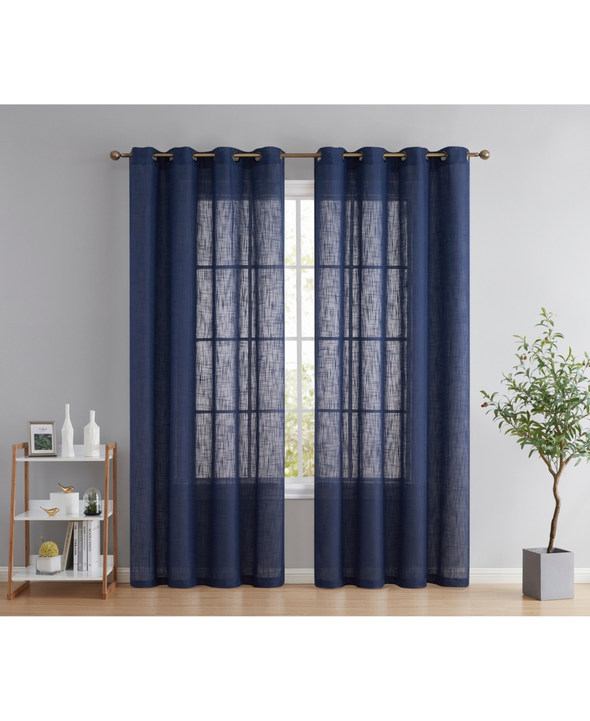 Abbey Faux Linen Textured Semi Sheer Privacy Sun Light Filtering Transparent Window Grommet Long Thick Curtains Drapery Panels for Bedroom & Li