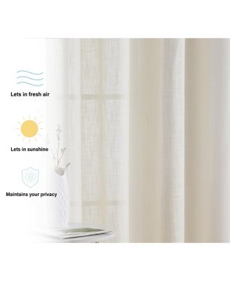 Abbey Faux Linen Textured Semi Sheer Privacy Sun Light Filtering Transparent Window Grommet Long Thick Curtains Drapery Panels for Bedroom & Living Room, 2 Panels