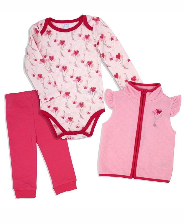Baby Mode Baby Girls Hearts Bodysuit, Pants and Vest, 3 Piece Set Macy's